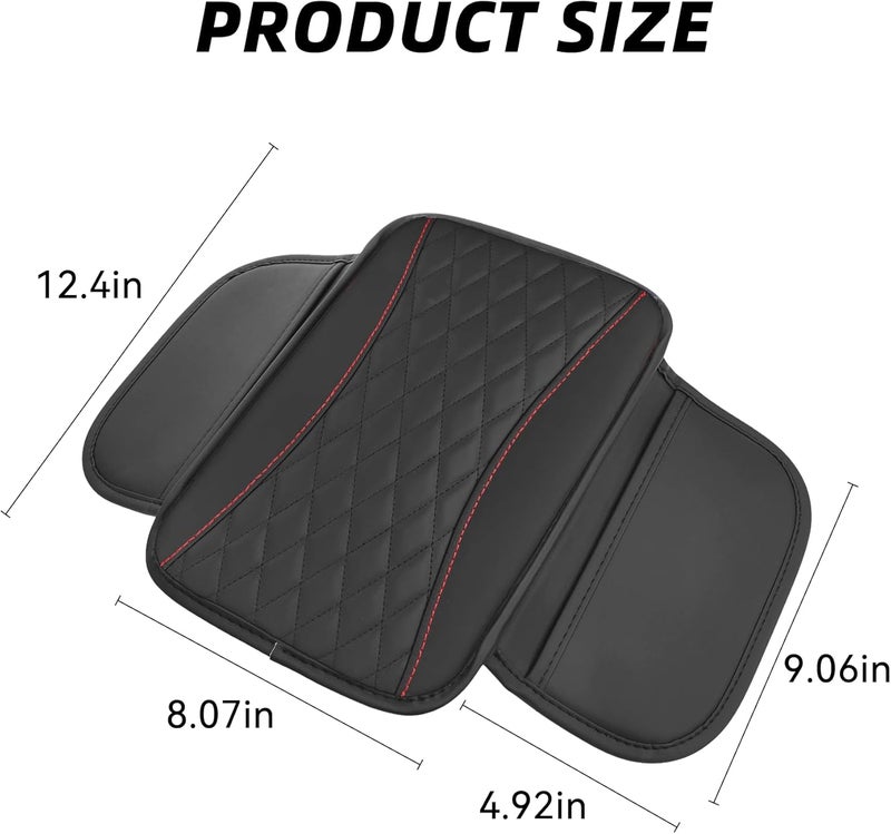 Tioollev Patchwork Leather Car Center Console Cover,Microfiber Leather Vehicle Armrest Protector Cushion with 2 Storage Bags,Universal Cars Armrest Cushion for SUV, Sedan, Truck (Black) - Image 2